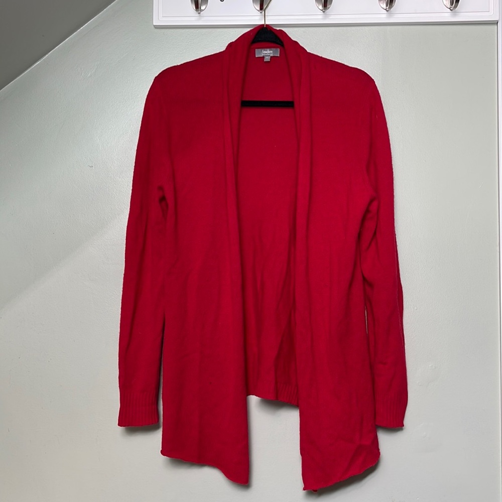 Neiman Marcus 100% Cashmere Christmas Red Open Face Cardigan XL